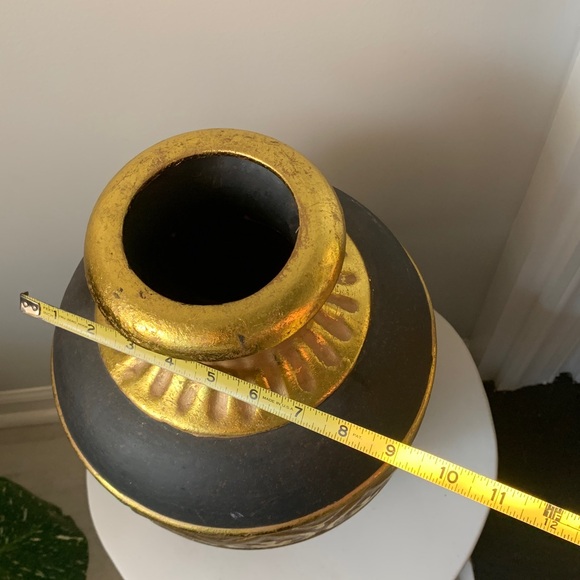 Dark brown gold leaf large ceramic decorative vase home decor shelf vintage art - Picture 8 of 10
